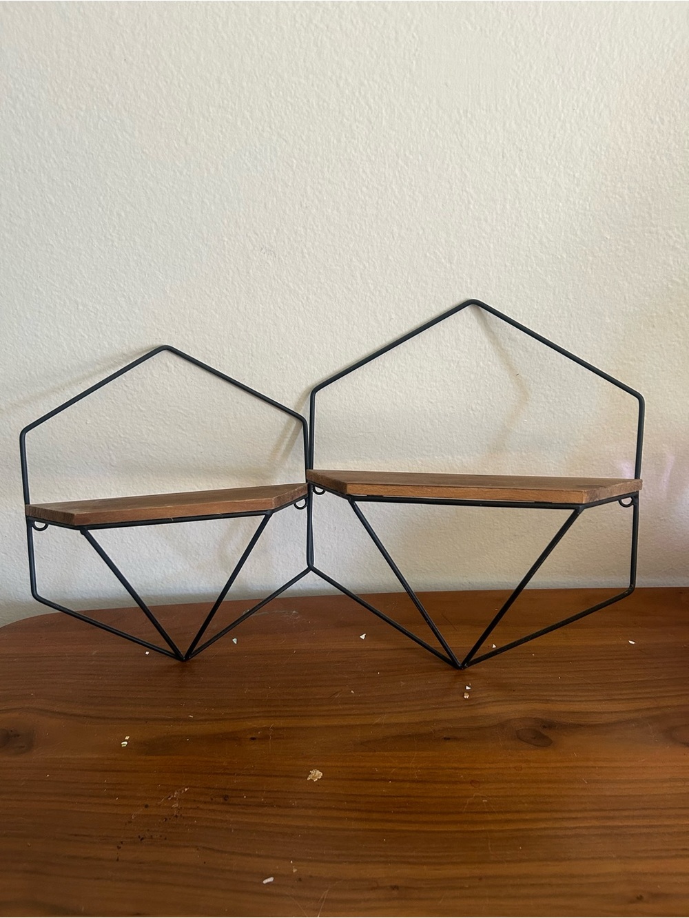Geometric Hexagon Wall Shelves in Black and Wood